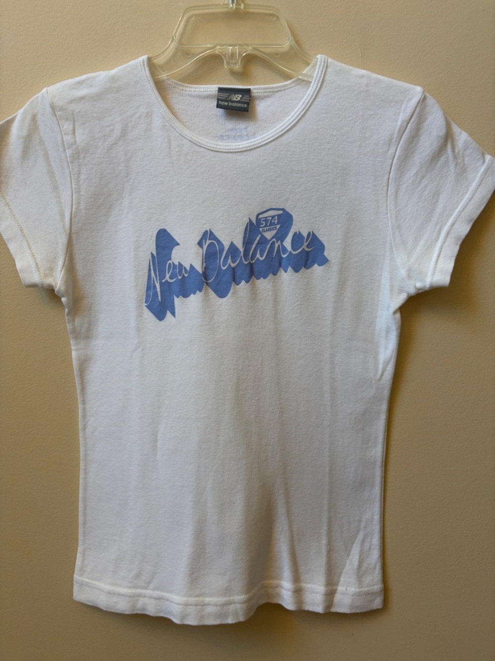 New Balance White T-Shirt with Light Blue Script Logo
